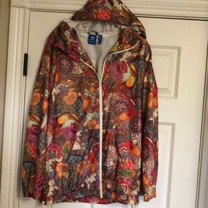 Adidas Originals rain jacket, brightly colored.